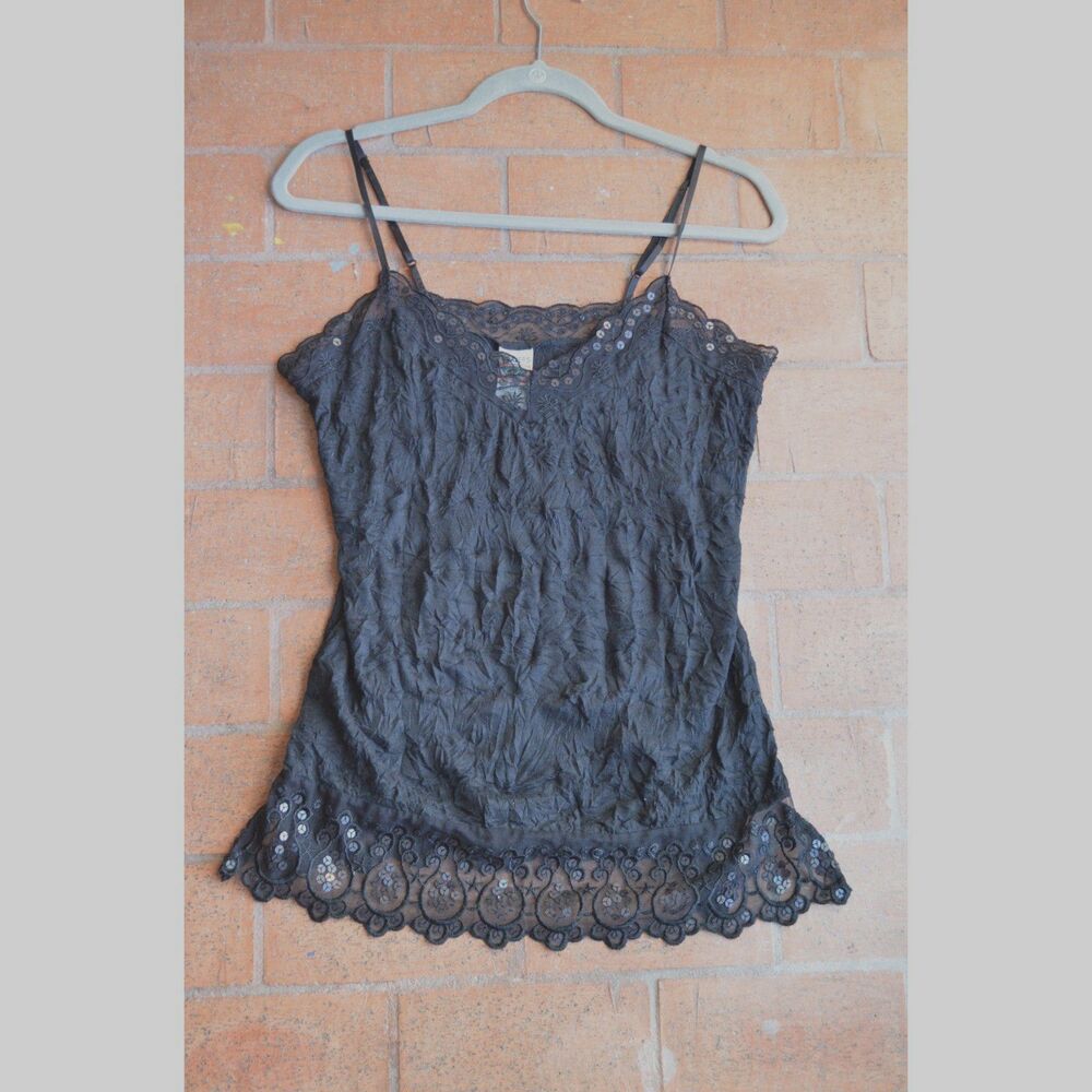 Vintage 90s/Y2K Whimsy Goth Weavers Girl Sequined Cami - L